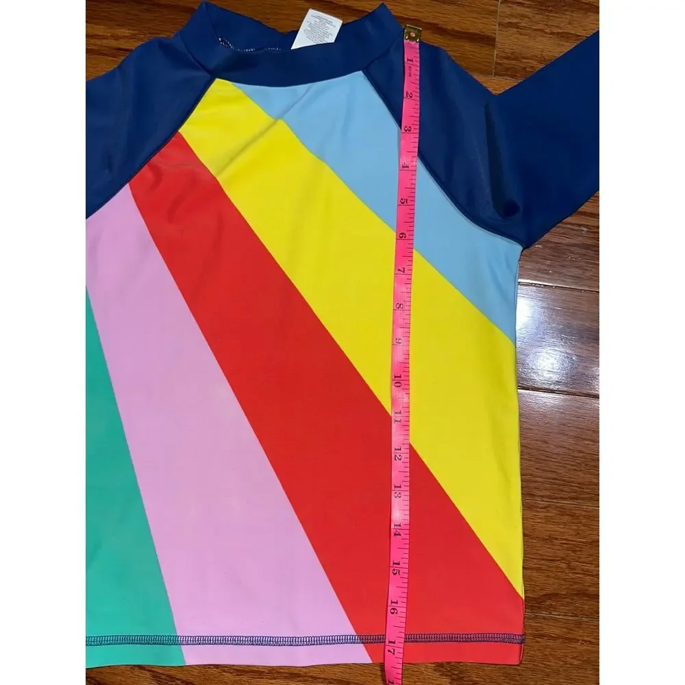 Mini Boden Rainbow Stripe Long Sleeve Rash Guard Swim Shirt Size 7-8Y